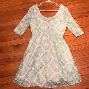 Brand new scoop back teal and white lace dress